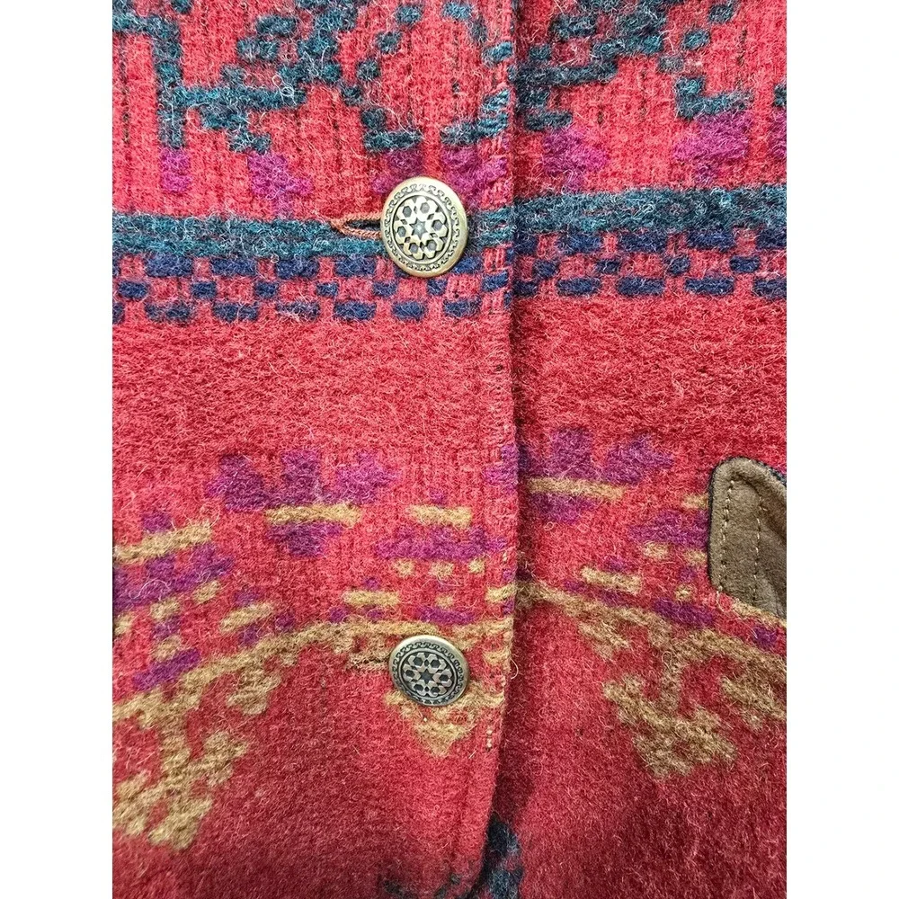 Woolrich Women's Geometric Pattern Jacket Red Blue‎ Yellow Suede Trim Size M